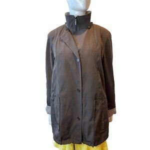 Gallery Womens Rain Coat Jacket Poly Stand Collar Zipper Snaps Black Size Small